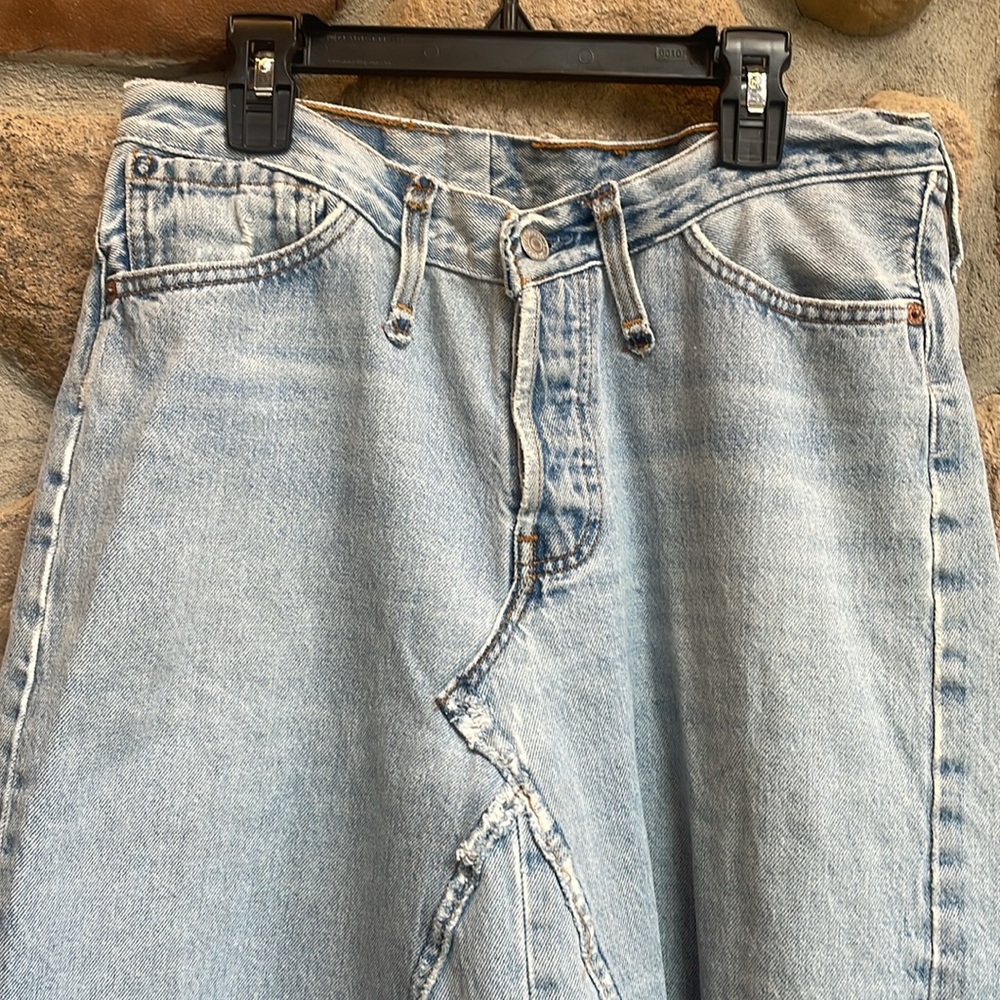 J BUSH HOLLYWOOD CREATIONS awesome distressed Denim Maxi Skirt festival! Sz 29 - Picture 7 of 10